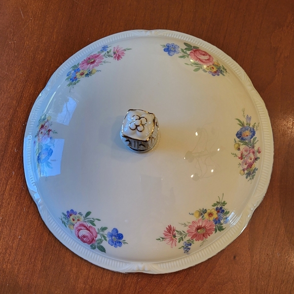 VTG Zeh Scherzer Lg Round Covered Dish Footed 2 Handled Gold Floral Balvarian - Picture 3 of 13